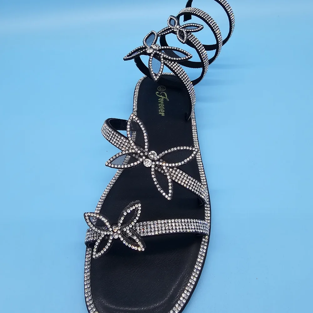 Elegant Black Rhinestone Sandals - Picture 4 of 7